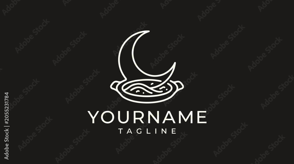 Fototapeta premium Minimalist crescent moon logo design.