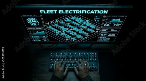 Fleet Electrification Management Dashboard on Computer Screen.