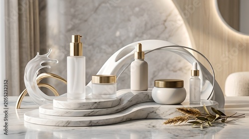 Luxury Cosmetic Packaging Mockup on Marble Surface