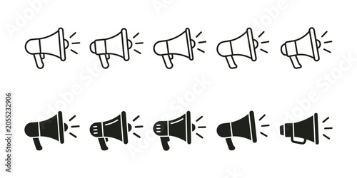 Fotografie Megaphone icon set representing communication, announcements, and broadcasting i