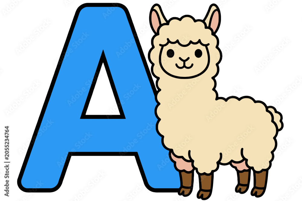 Obraz premium Alphabet Letter a with Cute Llama Illustration for Learning