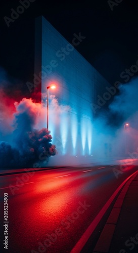 Crimson Haze, Neon Echoes, Urban Dreamscape