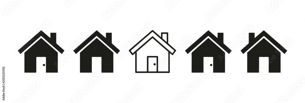 Фотография House icon set representing home and uniqueness in outline and solid variations