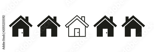 Foto House icon set representing home and uniqueness in outline and solid variations