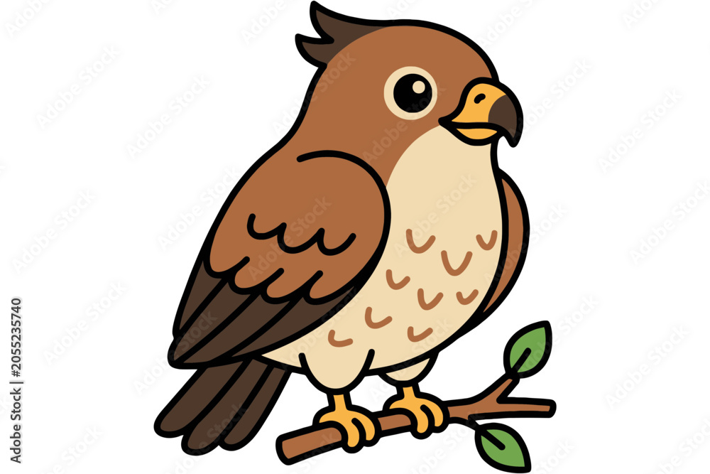 Fototapeta premium Cute Cartoon Bird Perched on a Branch Illustration
