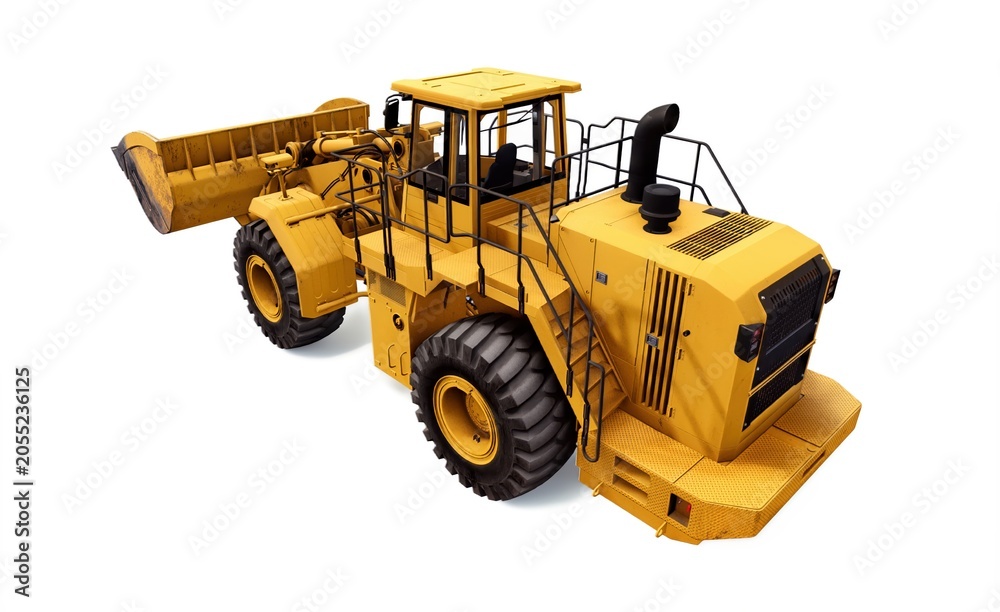 Obraz premium Heavy Wheel Loader Construction Equipment Isolated on White Background