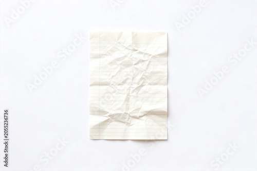 Crinkled Lined Paper on White Background