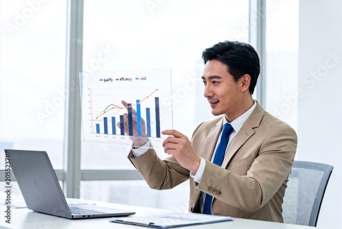 Businessman presenting data graph in modern office