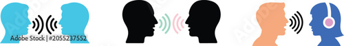 Foto people talking to each other and  audio communication symbols