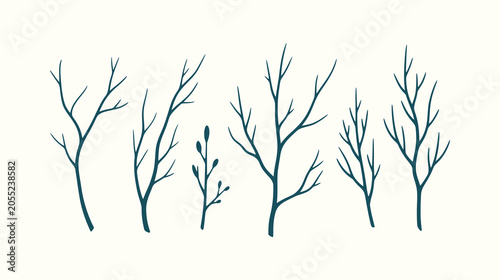 Obraz na plátně Collection of hand-drawn minimalist tree branches silhouettes