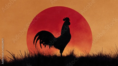 Silhouette rooster sunrise