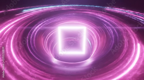 Futuristic Neon Circular Ring Installation with Concentric Glows Dancing in the Dark