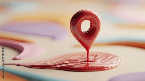 Red paint location marker on colorful background
