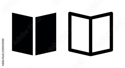 Photos Open book icon set, solid and outline, isolated on white background
