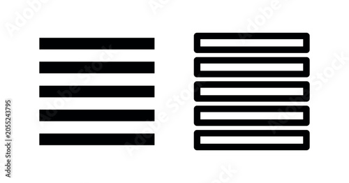Photos Hamburger Menu and Justified Text Icon Vector Set for User Interface Design