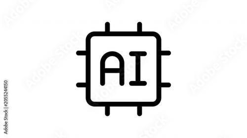 Animated ai processor icon showing scaling letters and rotating chip motion for artificial intelligence technology