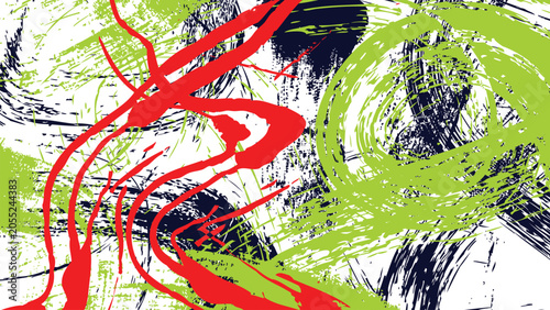 Abstract grunge background with expressive paint brush strokes and colorful textured splatters