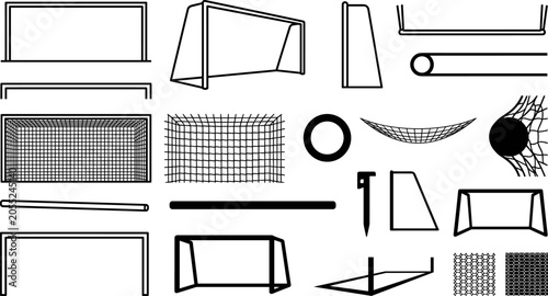 Soccer goal and net icon set vector elements