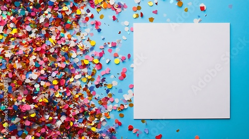 New Year Card with a confetti blast on the left side and a writing space area on the right side for New Year's wishes