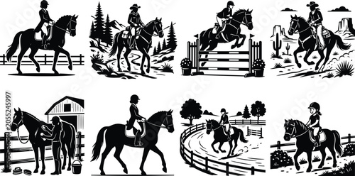 Fotografia Horse riding and equestrian sports black silhouette icon set featuring dressage