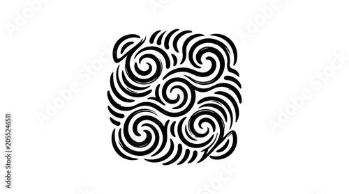 Black and white swirling pattern design.