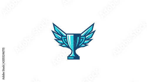 Blue trophy cup with wings symbol.