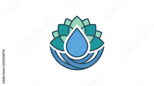 Blue water drop lotus flower icon.