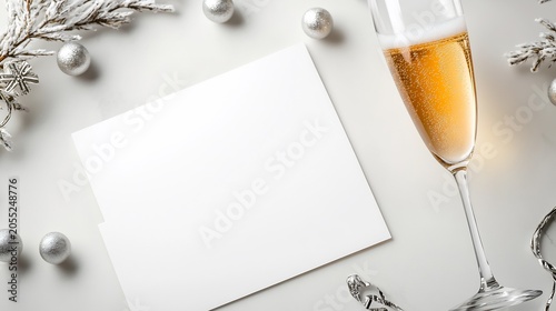 New Year Card with a champagne glass on the right side and a writing space area on the left side for New Year's wishes