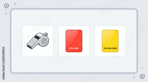 Football referee kit including whistle red card and yellow card