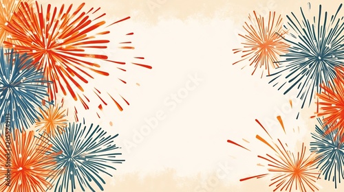 New Year Card with fireworks on the left side and a writing space area on the right side for New Year's wishes