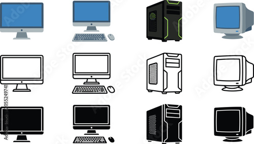 Tableau sur toile Desktop computer icon set featuring modern all in one monitors gaming pc towers
