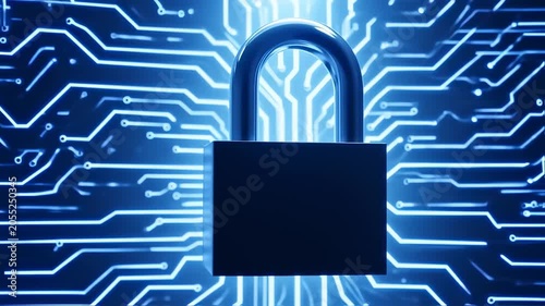 Digital security padlock on circuit board