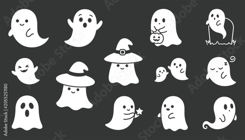 Konstfotografi Collection of playful cartoon ghost and witchthemed icons with various expressio