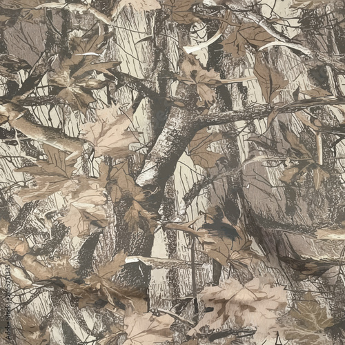 RealTree and Mossy Oak style hyper realistic real tree camouflage seamless pattern with bark branches and leaves print ready 300 dpi for hunting gear