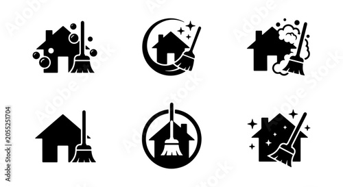 Quadro su tela House Cleaning Icons Set, Home Maintenance Symbols, Residential Service Graphics