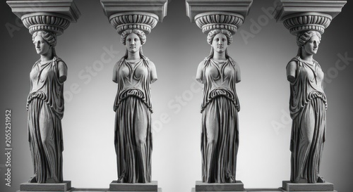 Ancient Greek Caryatids Statues Supporting Architectural Entablature.