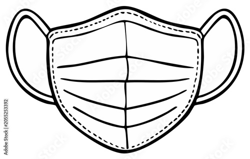 Simple Line Drawing of a Medical Face Mask with Ear Loops