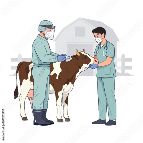 Flat design vector illustration of a dairy cow udder and farmer