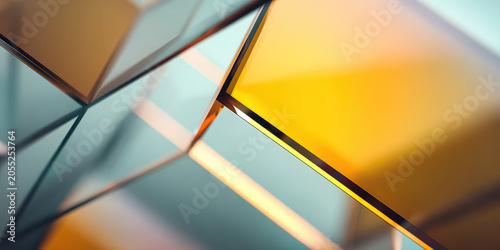 Modern Geometric Glass Facets with Golden and Blue Reflections Abstract