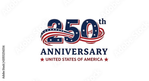 Vibrant graphic celebrating a significant milestone with red, white, and blue patriotic colors and star accents.