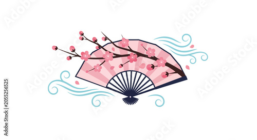 Pink Cherry Blossom Japanese Fan.