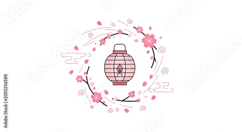 Pink Chinese Lantern with Cherry Blossoms.