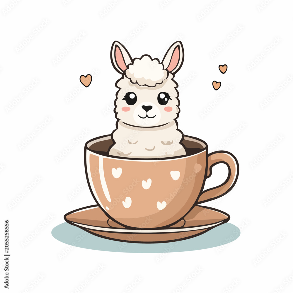 Naklejka premium Cute Llama in a Coffee Cup Illustration