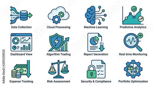 Business finance technology icons set.