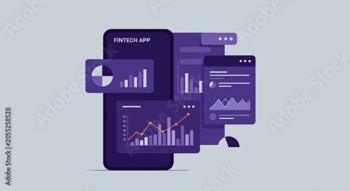 Modern fintech app interface with financial charts and graphs on a smartphone screen, representing digital banking and investment analysis.