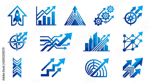 Business growth and finance icons.