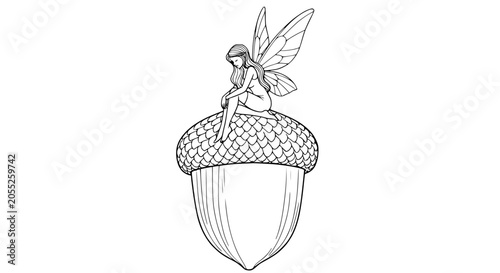 Obraz na płótnie Fairy sitting on an acorn cap.