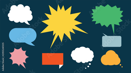 Set of colorful comic speech bubbles, thought balloons in various shapes for conversation and chat messages