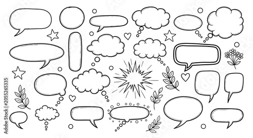 Εκτύπωση καμβά Black and white illustration of various comic book style speech bubbles and thou