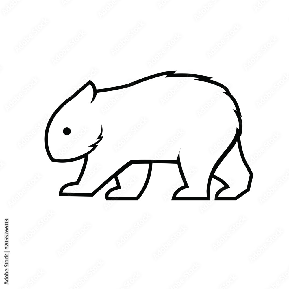 Obraz premium Simple Wombat Line Art Icon - Minimalist Black Outline Drawing of an Australian Marsupial on White Background